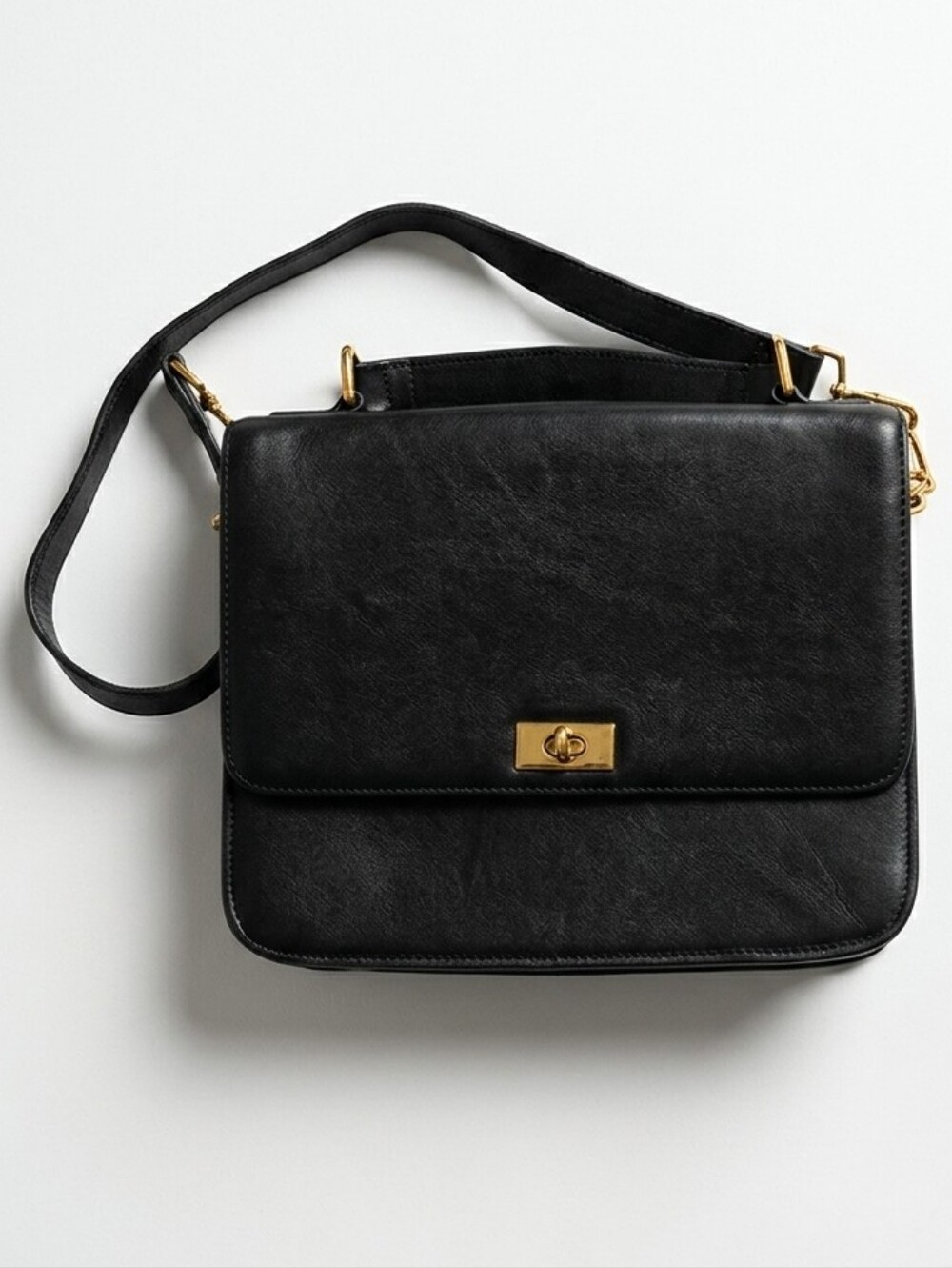 J. Crew Black Leather Shoulder Bag with Gold Hardware